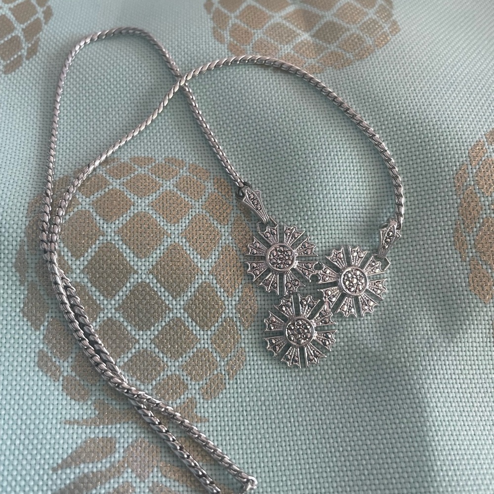 Heavy solid sterling floral necklace